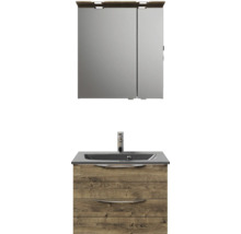 Badmöbel-Set Pelipal Sunline 300 BxHxT 67 x 200 x 48 cm Frontfarbe eiche ribbeck Badmöbelset 3-teilig mit Waschtisch Mineralmarmor grau-metallic