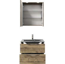 Badmöbel-Set Pelipal Sunline 300 BxHxT 67 x 200 x 48 cm Frontfarbe eiche ribbeck Badmöbelset 3-teilig mit Waschtisch Mineralmarmor grau-metallic