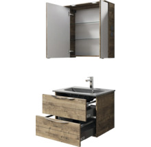 Badmöbel-Set Pelipal Sunline 300 BxHxT 67 x 200 x 48 cm Frontfarbe eiche ribbeck Badmöbelset 3-teilig mit Waschtisch Mineralmarmor grau-metallic