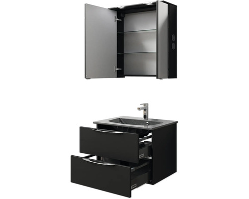 Badezimmermöbelset mit Spiegelschrank, Waschbeckenunterschrank und zwei Schubladen