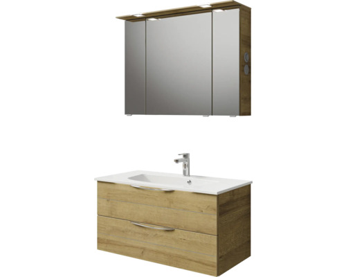 Badezimmermöbelset mit Waschtischunterschrank, Waschbecken und Spiegelschrank