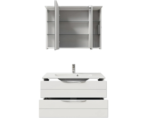 Waschtisch mit Waschbecken und Spiegelschrank