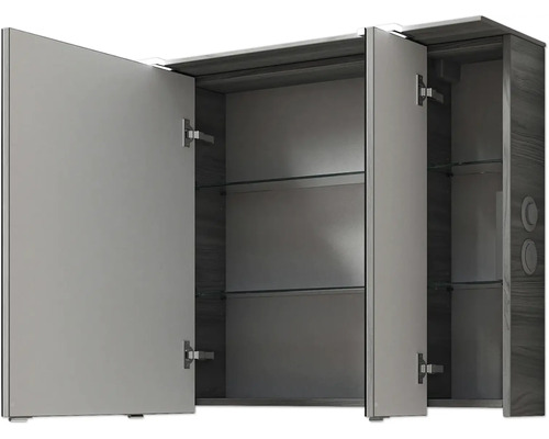 Offener Spiegelschrank mit Glasablagen