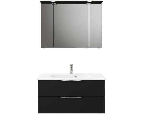 Badmöbel-Set Pelipal Sunline 300 BxHxT 97 x 200 x 48 cm Frontfarbe schwarz matt Badmöbelset 3-teilig mit Waschtisch Mineralmarmor