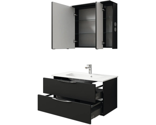Badmöbelset mit Spiegelschrank, Waschbecken und Unterschrank mit Schubladen