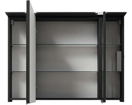 Offener Spiegelschrank mit Glasablagen für das Badezimmer