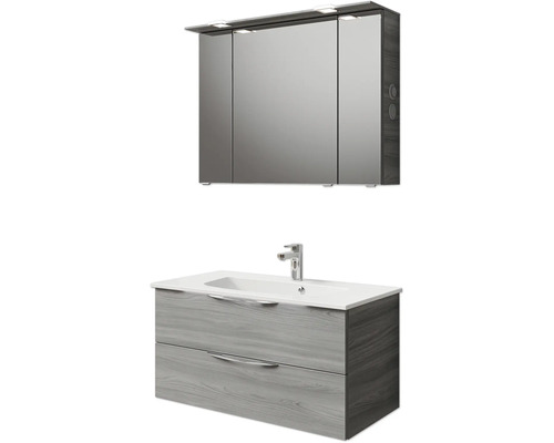 Badezimmermöbelset mit Waschtischunterschrank, Waschbecken und Spiegelschrank