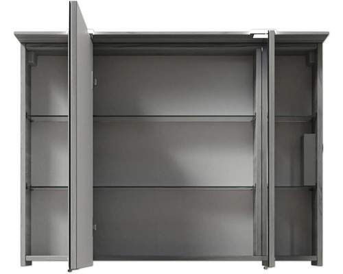 Offener Spiegelschrank mit Glasböden