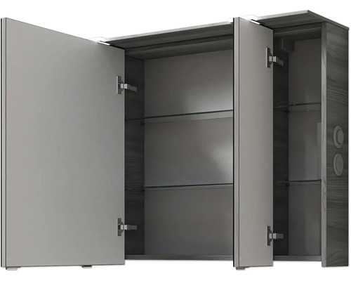 Offener Spiegelschrank mit Glasböden