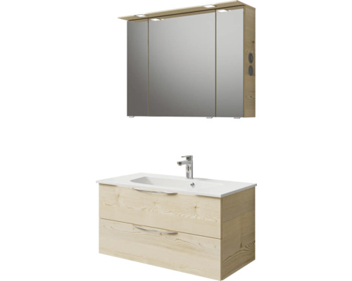 Badezimmermöbelset mit Waschtischunterschrank, Waschbecken und Spiegelschrank