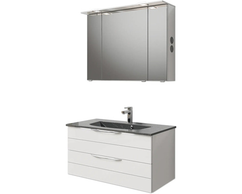 Badezimmermöbel-Set mit Spiegelschrank, Waschtisch und Armatur