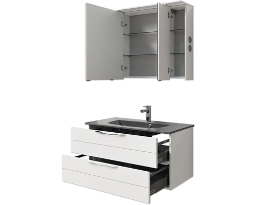 Badezimmermöbel-Set mit Spiegelschrank, Waschtisch und zwei Schubladen