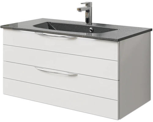 Waschtischunterschrank mit zwei Schubladen, Waschtischplatte und Armatur