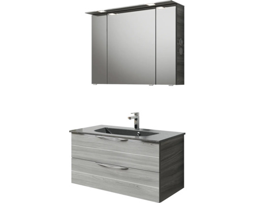 Waschtisch mit Unterschrank und Spiegelschrank mit Beleuchtung für das Badezimmer