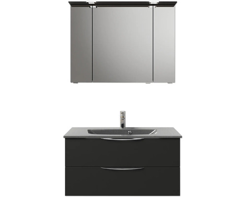 Badmöbel-Set Pelipal Sunline 300 BxHxT 97 x 200 x 48 cm Frontfarbe schwarz matt Badmöbelset 3-teilig mit Waschtisch Mineralmarmor