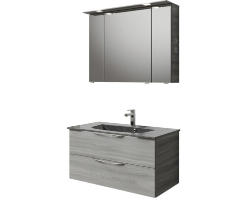 Badezimmermöbel-Set mit Waschtischunterschrank, Waschbecken und Spiegelschrank