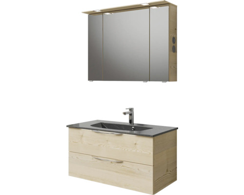 Badezimmermöbel-Set mit Spiegelschrank, Waschtisch und Armatur