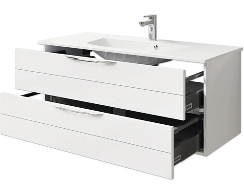 Waschtischunterschrank mit zwei Schubladen und Keramikwaschbecken