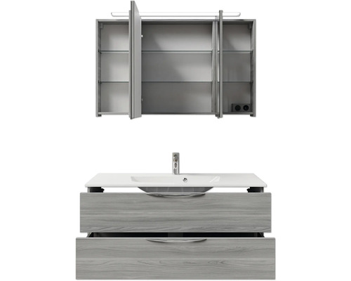 Badezimmer-Set mit Waschbeckenunterschrank, Waschbecken und Spiegelschrank