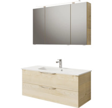 Badezimmerensemble mit Waschtischunterschrank, Waschbecken und Spiegelschrank mit Beleuchtung