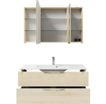 Badezimmer Möbelset mit Waschbecken, Unterschrank mit Schubladen und Spiegelschrank mit Regalen