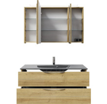 Waschtischkombination mit Spiegelschrank, Waschbecken, Armatur und Unterschrank