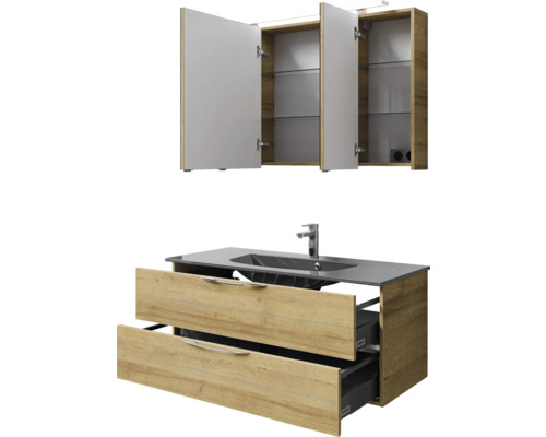 Badezimmermöbel Set mit Waschtischunterschrank, Waschbecken und Spiegelschrank
