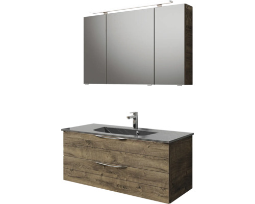 Badezimmermöbelset mit Waschtischunterschrank, Waschbecken und Spiegelschrank mit Beleuchtung