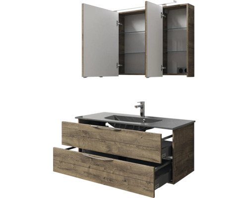Badezimmermöbel Set mit Spiegelschrank, Waschbeckenunterschrank und zwei Schubladen