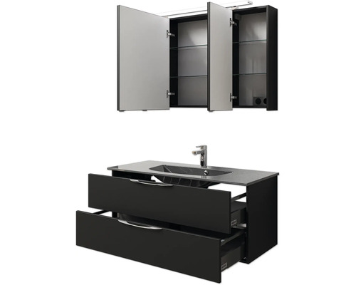 Badezimmermöbelset mit Spiegelschrank, Waschbeckenunterschrank und Waschtisch