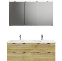 Badmöbel-Set Pelipal Sunline 300 BxHxT 132 x 200 x 48 cm Frontfarbe eiche riviera Badmöbelset 3-teilig mit Waschtisch Mineralmarmor