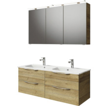 Badmöbel-Set Pelipal Sunline 300 BxHxT 132 x 200 x 48 cm Frontfarbe eiche riviera Badmöbelset 3-teilig mit Waschtisch Mineralmarmor