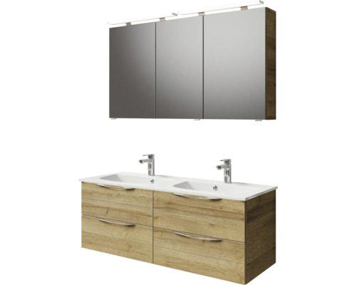 Badezimmer-Set mit Spiegelschrank, zwei Waschbecken und Unterschrank mit Schubladen