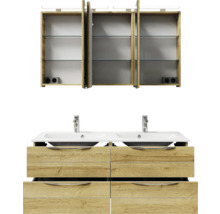 Badmöbel-Set Pelipal Sunline 300 BxHxT 132 x 200 x 48 cm Frontfarbe eiche riviera Badmöbelset 3-teilig mit Waschtisch Mineralmarmor