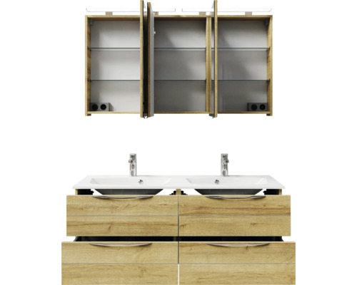 Waschtisch mit Doppelwaschbecken, Unterschrank und Spiegelschrank für das Badezimmer