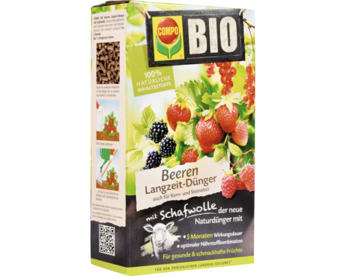 Langzeitdünger COMPO BIO Beeren Langzeit-Dünger mit Schafwolle 100% organischer Dünger auch für Kernobst und Steinobst