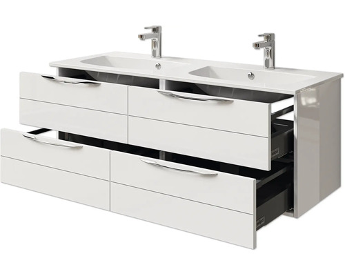 Waschtischunterschrank mit zwei Waschbecken und vier Schubladen