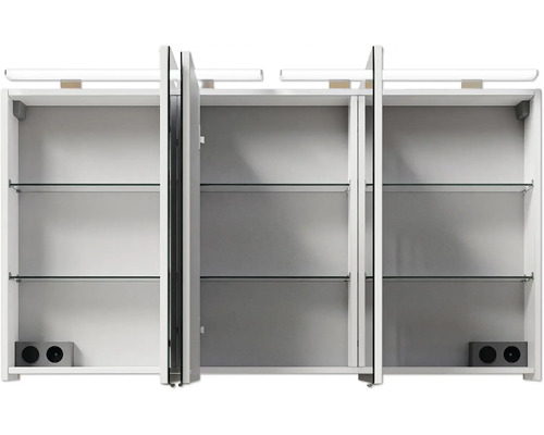 Offener Spiegelschrank mit Glasablagen