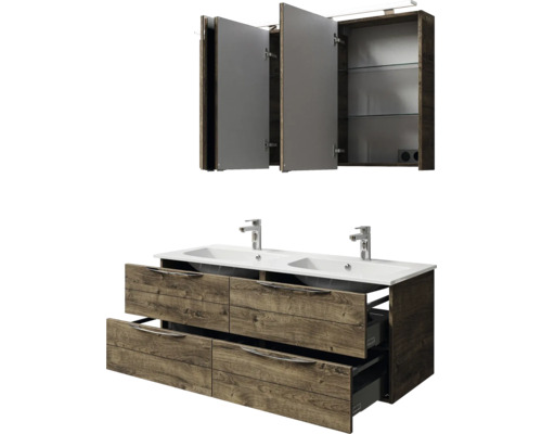 Badezimmermöbel-Set mit Waschtischunterschrank, Doppelwaschbecken und Spiegelschrank