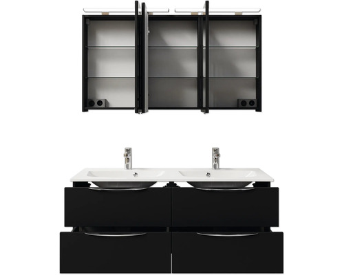 Badezimmermöbelset mit Doppelwaschtisch, Unterschrank und Spiegelschrank