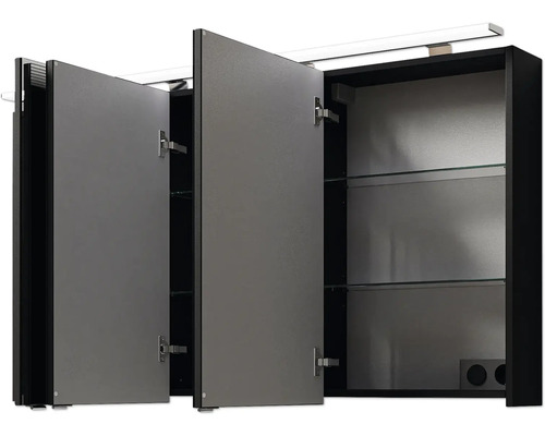 Offener Spiegelschrank mit Einlegeböden und Beleuchtung