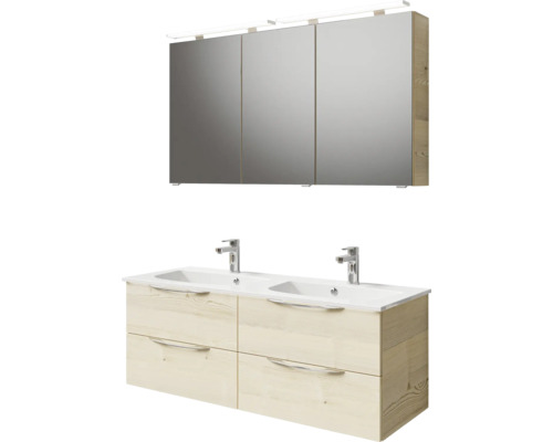 Badezimmer-Set mit Doppelwaschtisch, Unterschrank und Spiegelschrank mit Beleuchtung