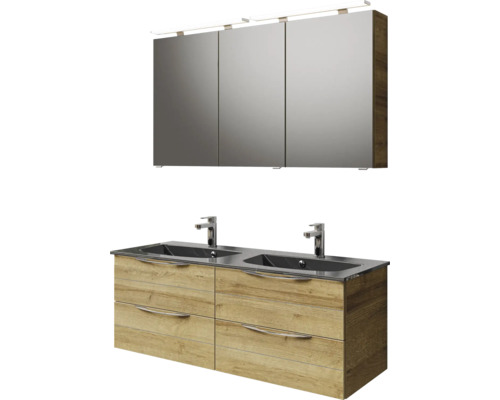 Badezimmermöbel-Set mit Spiegelschrank, Waschtisch und Armaturen