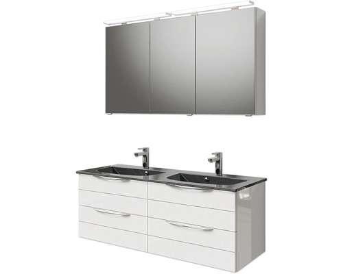 Waschtischkombination mit Spiegelschrank und zwei Waschbecken