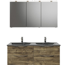 Badmöbel-Set Pelipal Sunline 300 BxHxT 132 x 200 x 48 cm Frontfarbe eiche ribbeck Badmöbelset 3-teilig mit Waschtisch Mineralmarmor grau-metallic