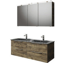 Badmöbel-Set Pelipal Sunline 300 BxHxT 132 x 200 x 48 cm Frontfarbe eiche ribbeck Badmöbelset 3-teilig mit Waschtisch Mineralmarmor grau-metallic