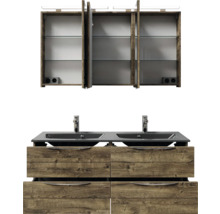 Badmöbel-Set Pelipal Sunline 300 BxHxT 132 x 200 x 48 cm Frontfarbe eiche ribbeck Badmöbelset 3-teilig mit Waschtisch Mineralmarmor grau-metallic