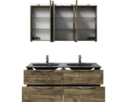 Badezimmermöbelset mit Waschtischunterschrank, Doppelwaschbecken und Spiegelschrank
