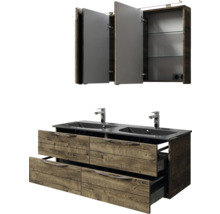 Badmöbel-Set Pelipal Sunline 300 BxHxT 132 x 200 x 48 cm Frontfarbe eiche ribbeck Badmöbelset 3-teilig mit Waschtisch Mineralmarmor grau-metallic