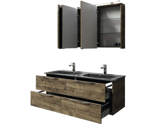 Badezimmermöbel-Set mit Waschtischunterschrank, Doppelwaschbecken und Spiegelschrank